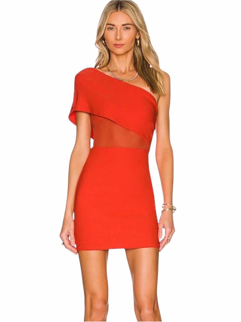 NWT Superdown Danielle Red One Shoulder Mesh Cutout Mini Dress XS